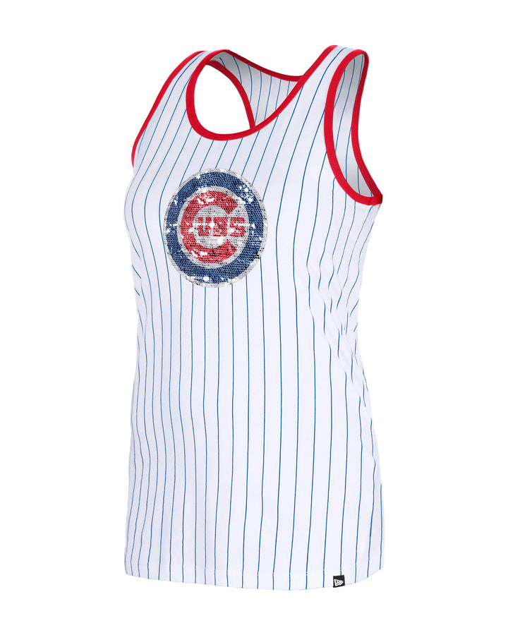 Chicago Cubs Logo Gameday Women's Pinstripe Tank Top by New Era TANK TOPS NEW ERA CAP COMPANY