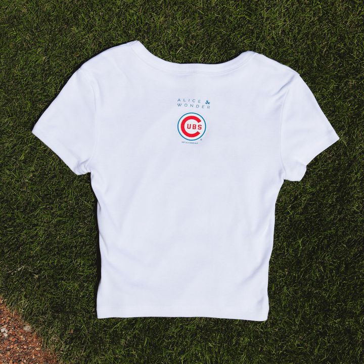 Chicago Cubs x Alice &amp; Wonder Icons Baby Tee — White Shirts SOFT AS A GRAPE