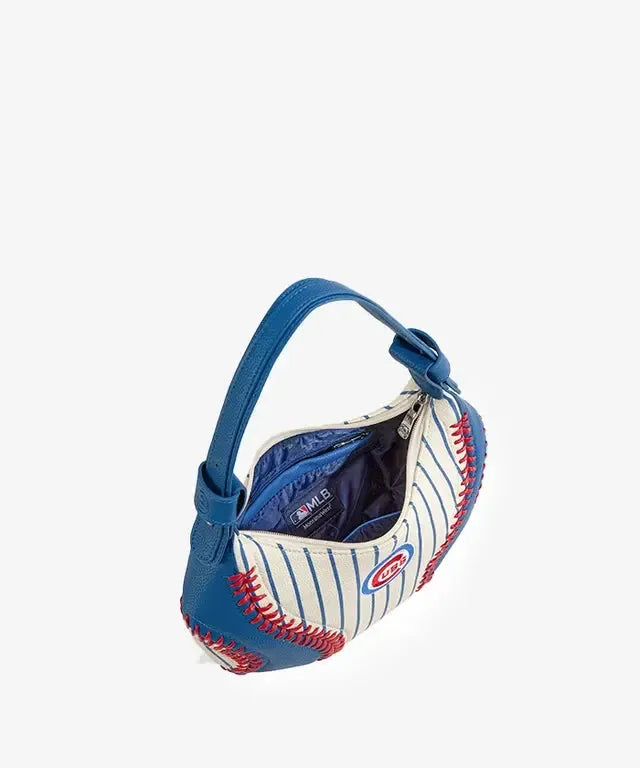 Chicago Cubs Curveball Baseball Stitch Hobo Bag in Royal and White Pinstripe by Montana West Bags MONTANA WEST