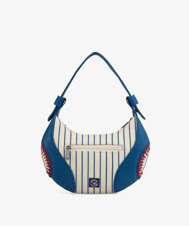 Chicago Cubs Curveball Baseball Stitch Hobo Bag in Royal and White Pinstripe by Montana West Bags MONTANA WEST
