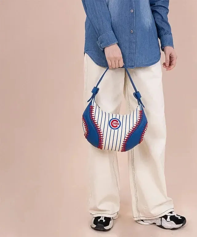 Chicago Cubs Curveball Baseball Stitch Hobo Bag in Royal and White Pinstripe by Montana West Bags MONTANA WEST